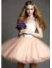 Pink Lace Tulle Short Prom Dress